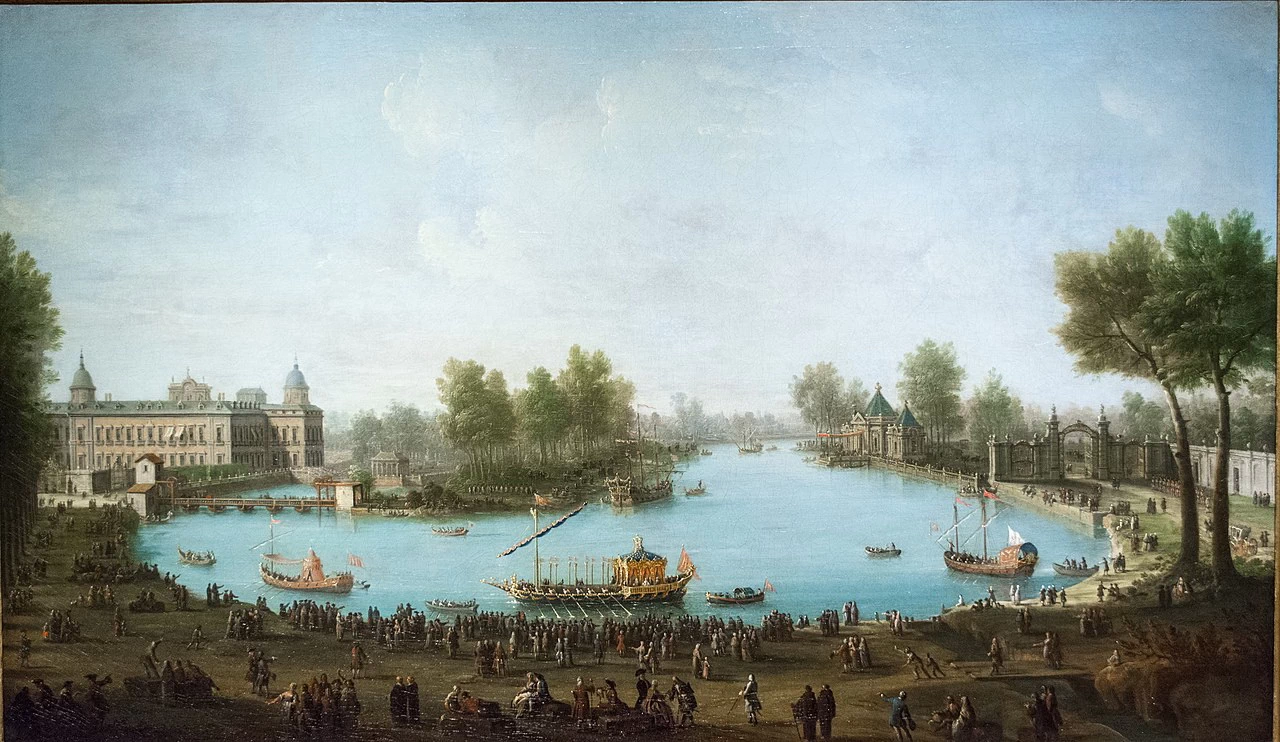 Il re Ferdinando VI e la regina Maria Barbara di Braganza sulla Royal Longboat ad Aranjuez